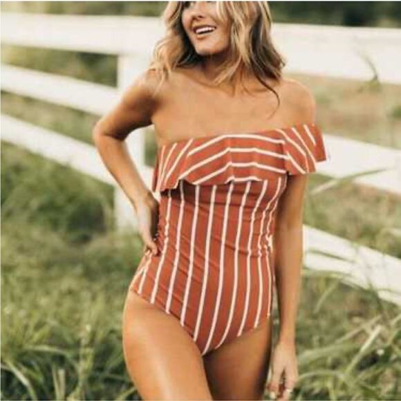 Albion “The Icon Wave” Sydney One Piece One Shoulder Striped Swimsuit Sz M - Picture 6 of 6